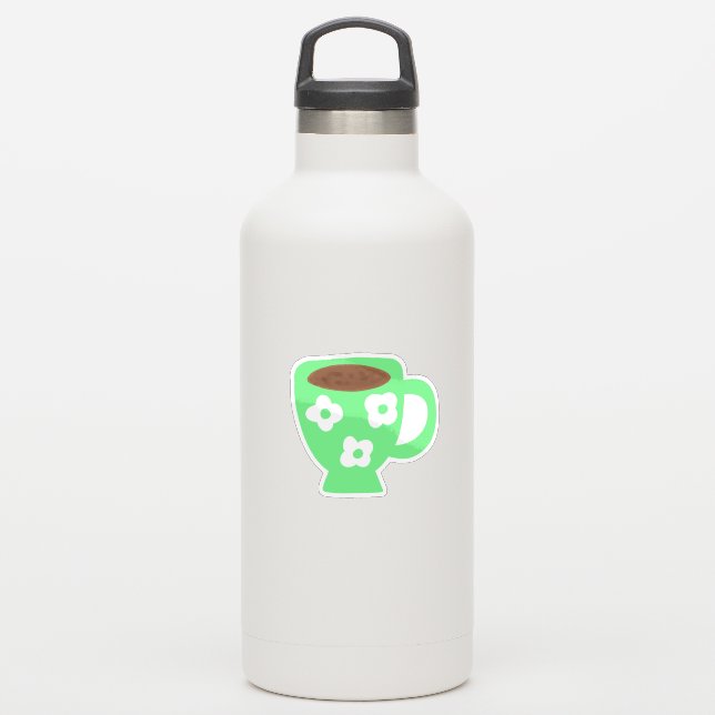 Cute Green Flower Pattern Coffee Cup Sticker (Waterbottle)