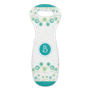 Cute Green Flowers & Colorful Dots Pattern Wine Bag