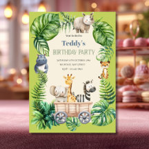 Cute Green Foliage Safari Child's Birthday