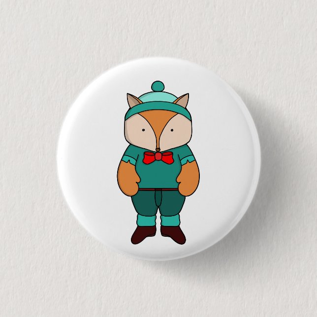 Cute green fox button (Front)