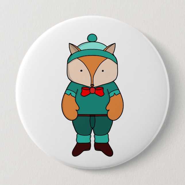 Cute green fox button (Front)