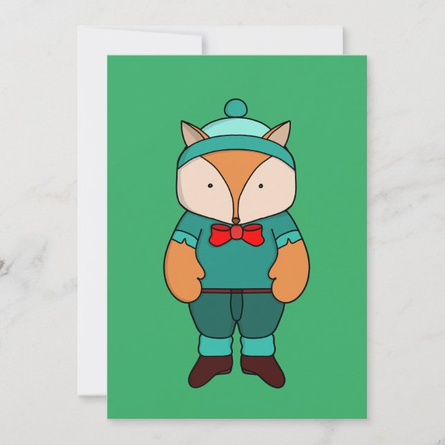 Cute green fox invitation (Front)