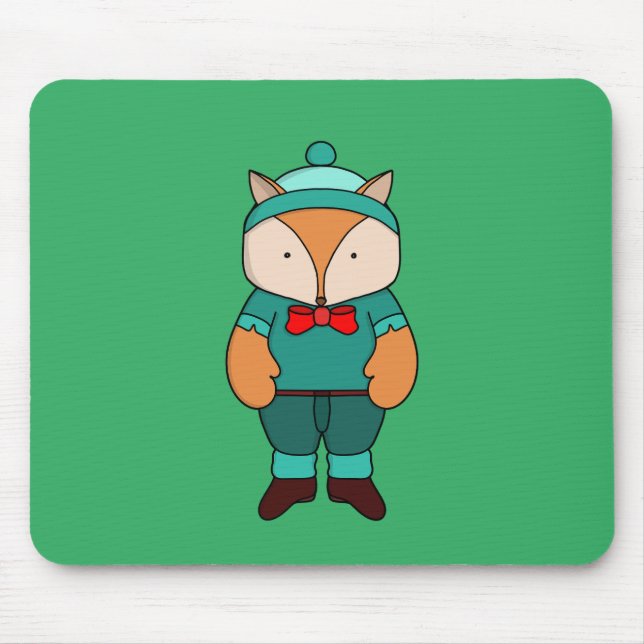 Cute green fox mouse pad (Front)