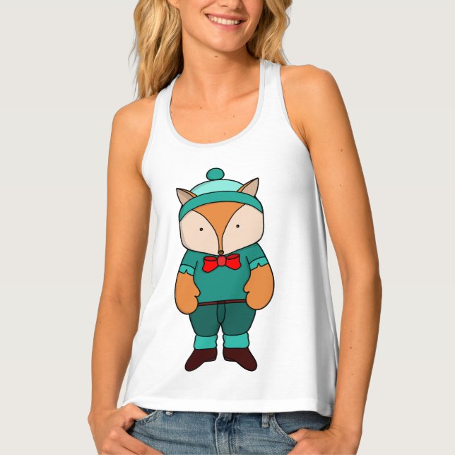 Cute green fox tank top (Front)