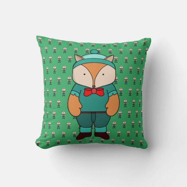 Cute green fox throw pillow (Front)