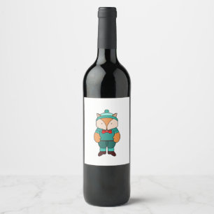 Cute green fox wine label