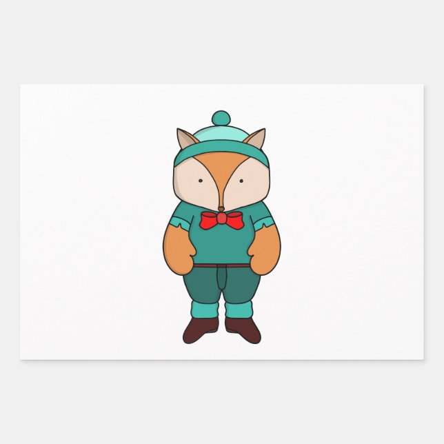Cute green fox wrapping paper sheets (Front)