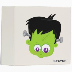 Cute Green Frankenstein Monster face Halloween 3 Ring Binder