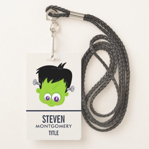 Cute Green Frankenstein Monster face Halloween Badge