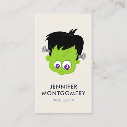 Cute Green Frankenstein Monster face Halloween Business Card