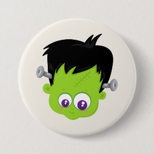Cute Green Frankenstein Monster face Halloween Button