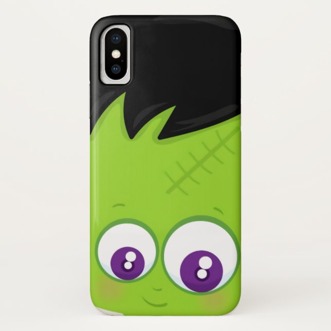 Cute Green Frankenstein Monster face Halloween Case-Mate iPhone Case (Back)