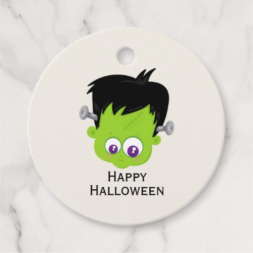 Cute Green Frankenstein Monster face Halloween Favor Tags