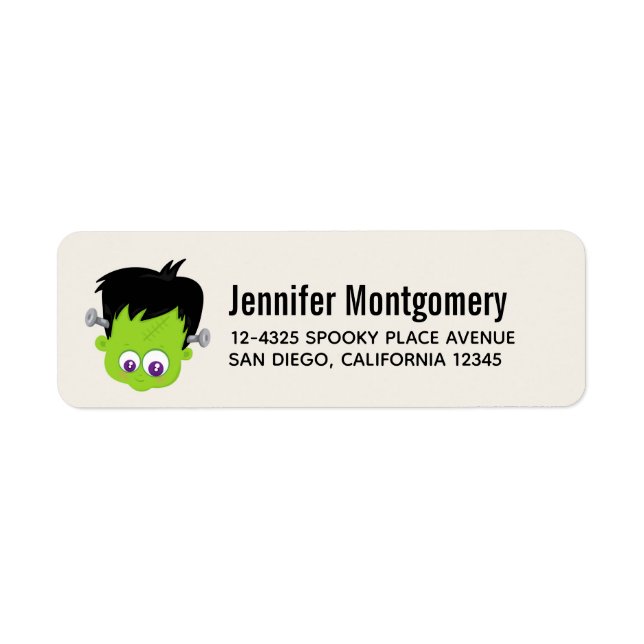 Cute Green Frankenstein Monster face Halloween Label (Front)