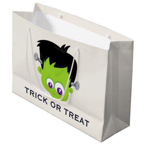 Cute Green Frankenstein Monster face Halloween Large Gift Bag