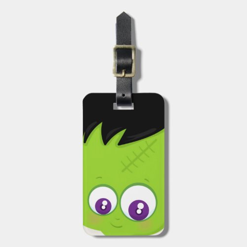 Cute Green Frankenstein Monster face Halloween Luggage Tag