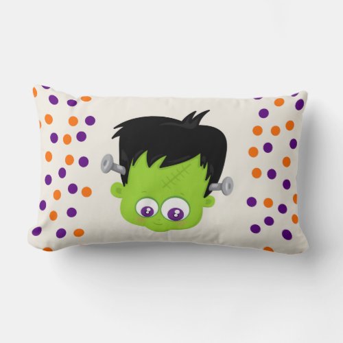 Cute Green Frankenstein Monster face Halloween Lumbar Pillow