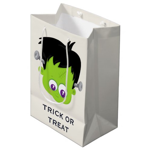 Cute Green Frankenstein Monster face Halloween Medium Gift Bag