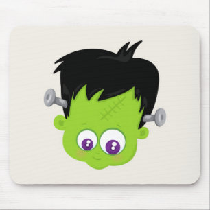 Cute Green Frankenstein Monster face Halloween Mouse Pad