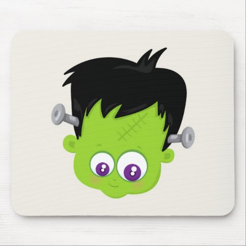 Cute Green Frankenstein Monster face Halloween Mouse Pad