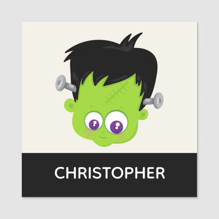 Cute Green Frankenstein Monster Face Halloween Name Zazzle Com