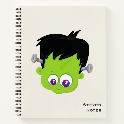 Cute Green Frankenstein Monster face Halloween Notebook