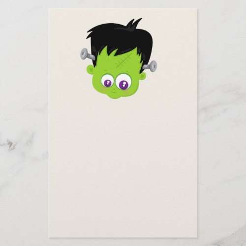 Cute Green Frankenstein Monster face Halloween Stationery