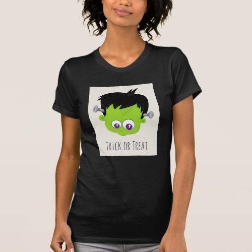 Cute Green Frankenstein Monster face Halloween T_Shirt