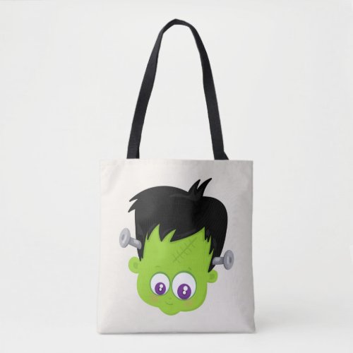 Cute Green Frankenstein Monster face Halloween Tote Bag