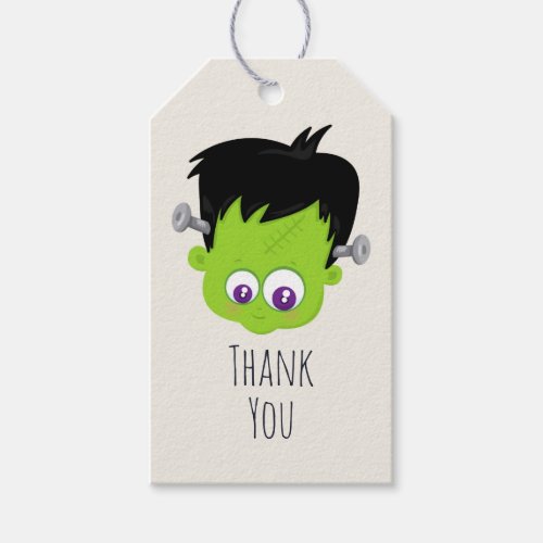 Cute Green Frankenstein Monster face Thank You Gift Tags