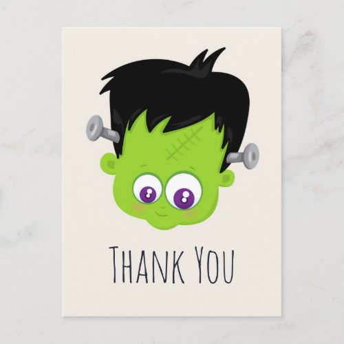 Cute Green Frankenstein Monster face Thank You Postcard