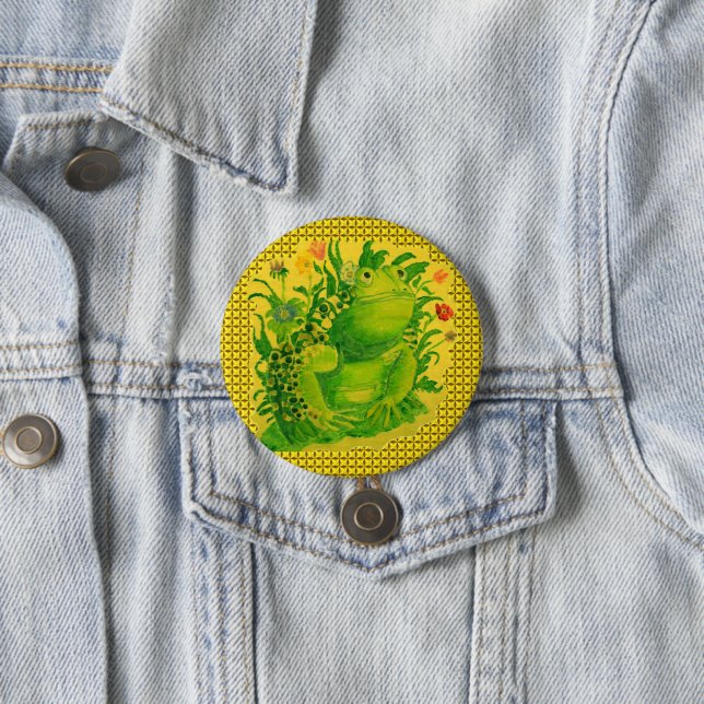 Cute Green Frog Artwork Painting Button (In Situ)
