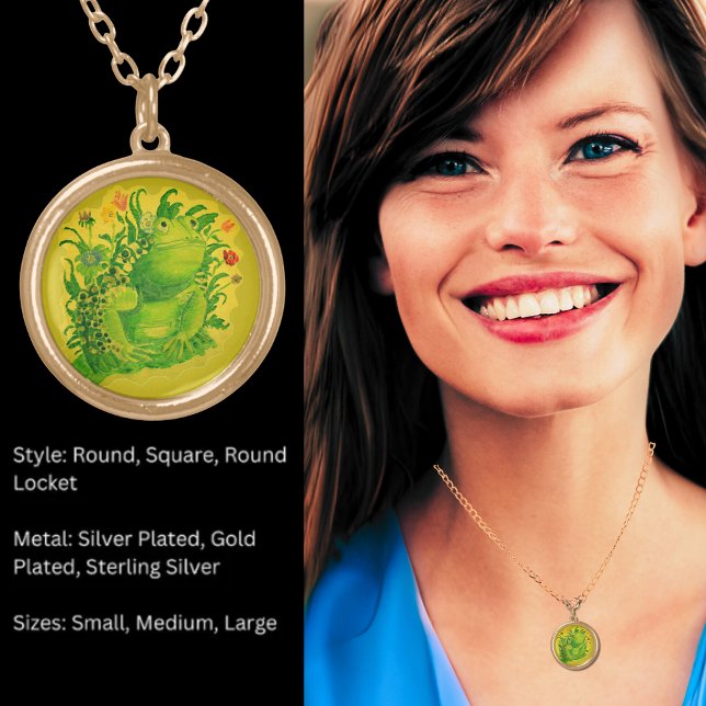 Cute Green Frog Artwork Painting Gold Plated Necklace (Cute Green Frog Artwork Painting Gold Plated Necklace)