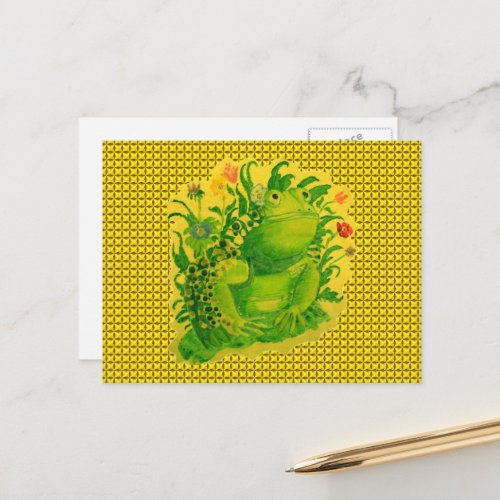 Cute Green Frog Artwork Painting Postcard