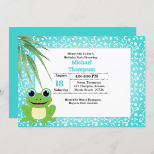 Cute Green Frog Birthday Party Invitation