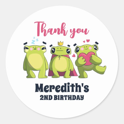 Cute Green Frog Cartoon Kids Birthday Party Classic Round Sticker