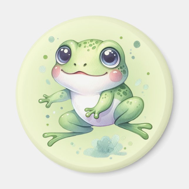 Cute Green Frog Cartoon Magnet (Front)