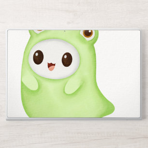 Cute Green Frog Costume Character, Watercolor Styl HP Laptop Skin