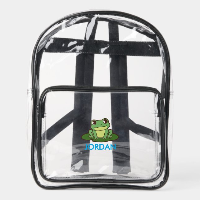 Cute Green Frog Custom Clear Backpack (Front)