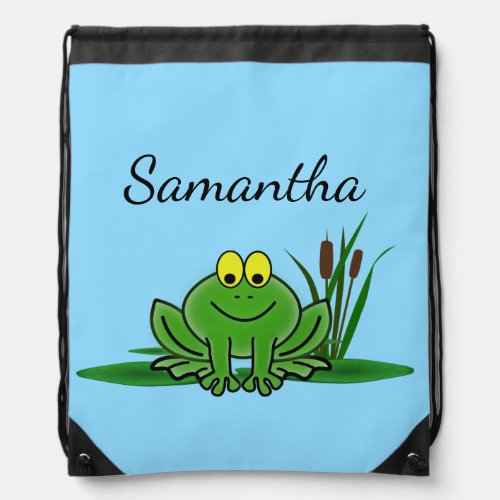 Cute Green Frog Design Drawstring Bag