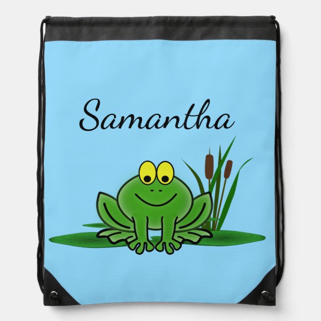 Cute Green Frog Design Drawstring Bag