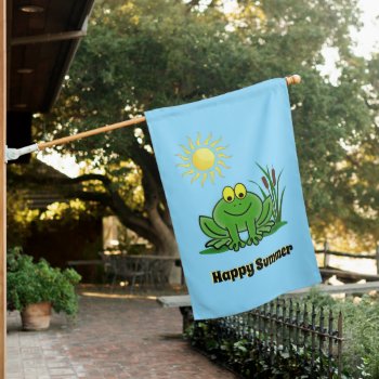 Cute Green Frog Design House Flag by SjasisDesignSpace at Zazzle