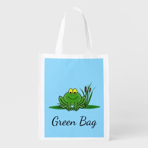 Cute Green Frog Design Reusable Grocery Bag