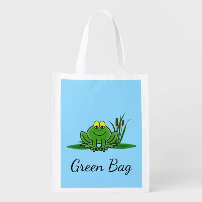 Cute Green Frog Design Reusable Grocery Bag