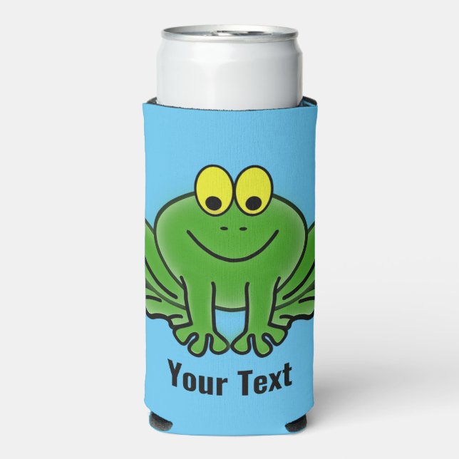 Cute Green Frog Design Seltzer Can Cooler (Seltzer Front)
