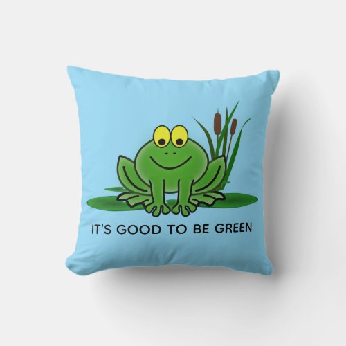 Cute Green Frog Design Throw Pillow