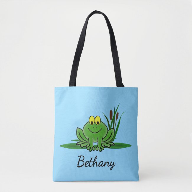 Cute Green Frog Design Tote Bag