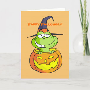 Cute Green Frog Halloween Card