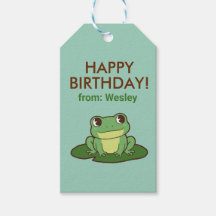 Cute Green Frog Happy Birthday Gift Tag