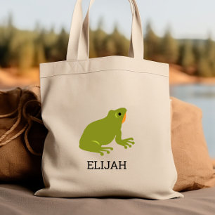 Cute Green Frog Kids' Personalized Tote Bag